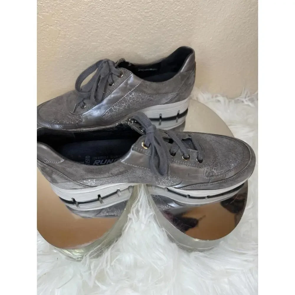 Mephisto Runoff Women Sneakers Size 8.5 Genuine Leather Gray Leather Mesh Look‎